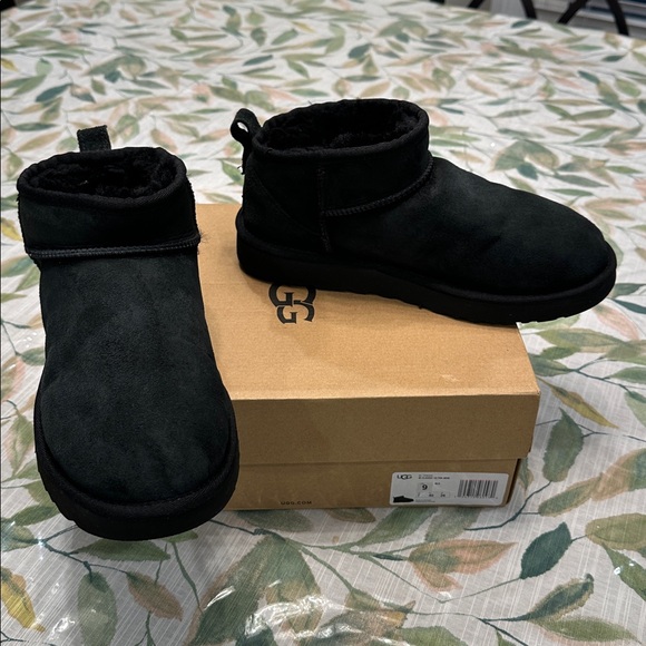 UGG Black Suede Classic Ultra Mini Boots - Picture 3 of 7